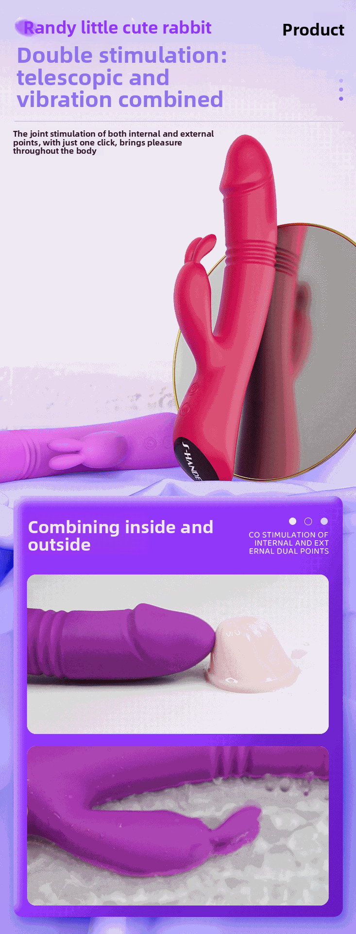 Rabbit Telescopic Vibrator Adult Toy Insertable Female Masturbator AV Massage Stick Female Toy