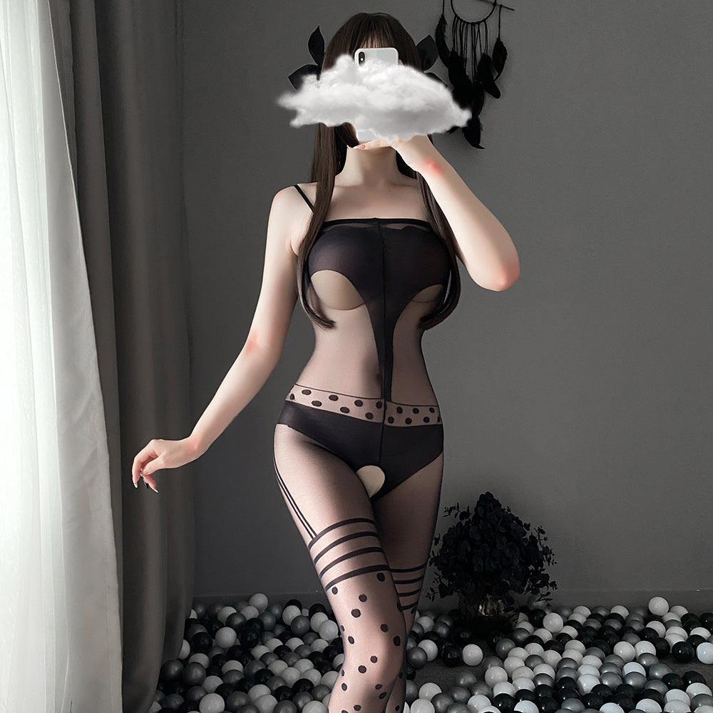 Sexy Women's Erotic Lingerie See-through One-piece Open Crotch No-take-off Passionate Bed Temptation Fishnet Stockings Set