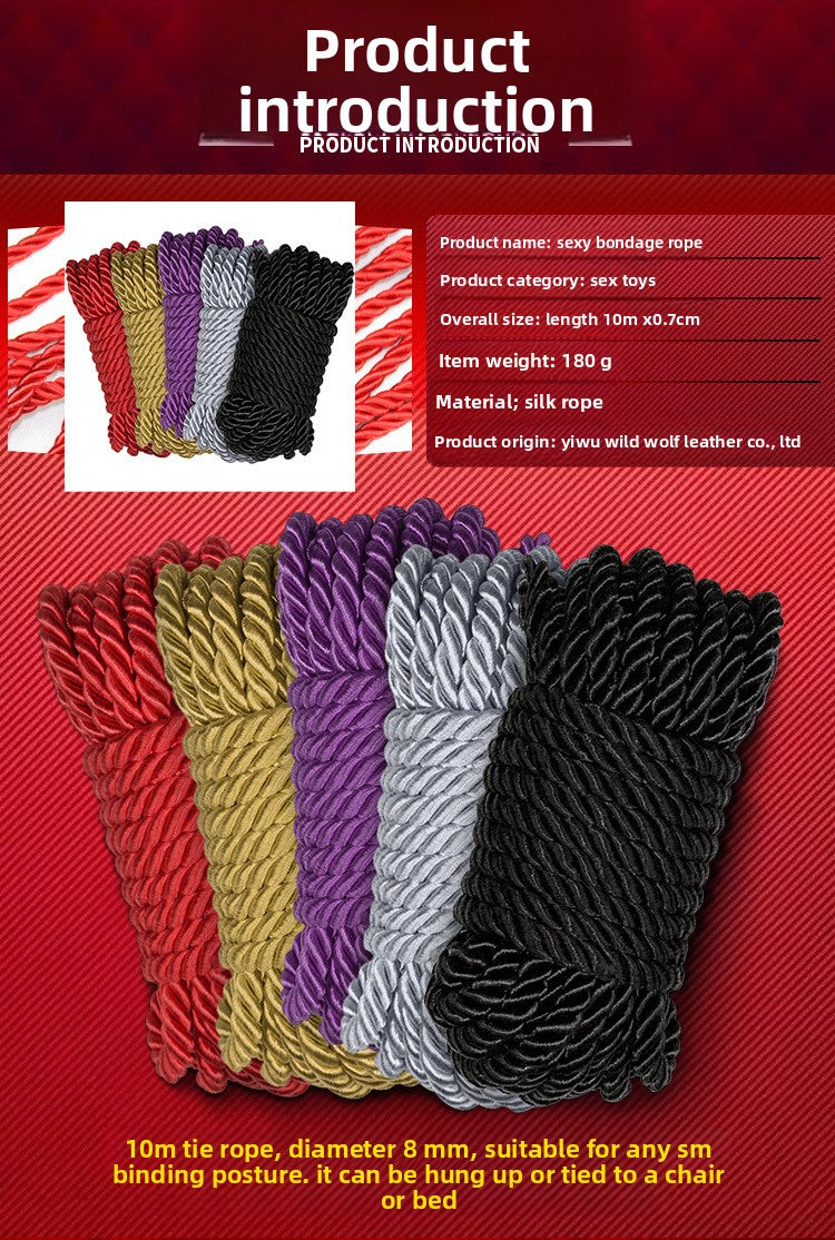 Bondage Restraint SM Props Multi-color Polyester Silk Rope 10m Erotic Bondage Rope Training Female Slave Adult Products